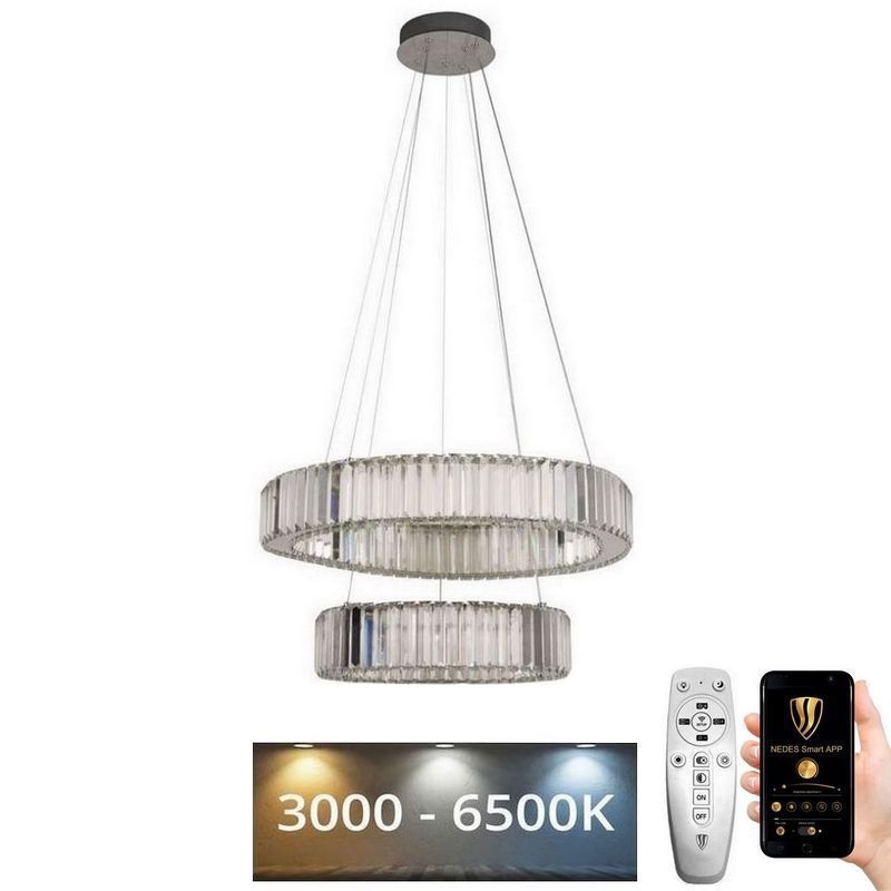 Lustre de cristal regulável num fio LED/65W/230V 3000-6500K cromado brilhante + comando