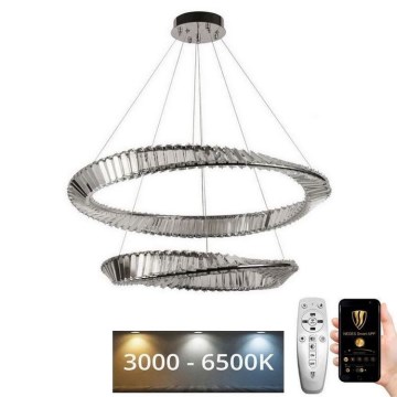 Lustre de cristal regulável num fio LED/90W/230V 3000-6500K cromado brilhante + comando