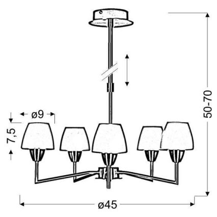 Lustre de haste TOGO 5xG9/40W/230V cromado fosco/branco
