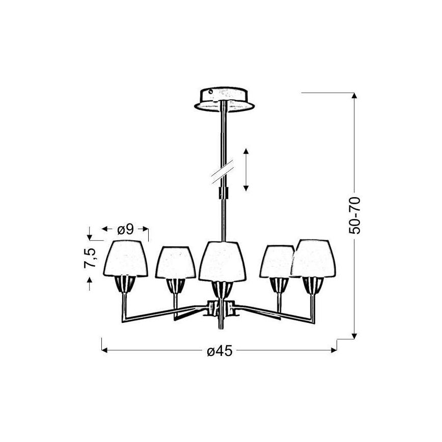 Lustre de haste TOGO 5xG9/40W/230V cromado fosco/branco