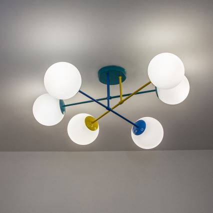 Lustre de montagem direta ao tecto MOON 6xE27/15W/230V turquesa/amarelo/azul