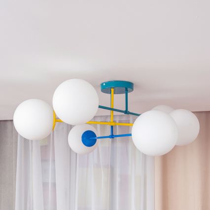 Lustre de montagem direta ao tecto MOON 6xE27/15W/230V turquesa/amarelo/azul