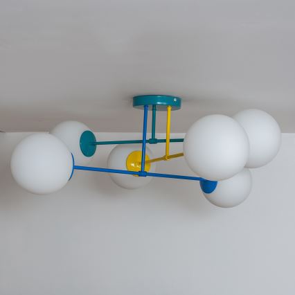 Lustre de montagem direta ao tecto MOON 6xE27/15W/230V turquesa/amarelo/azul