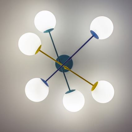 Lustre de montagem direta ao tecto MOON 6xE27/15W/230V turquesa/amarelo/azul