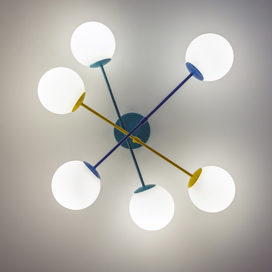Lustre de montagem direta ao tecto MOON 6xE27/15W/230V turquesa/amarelo/azul