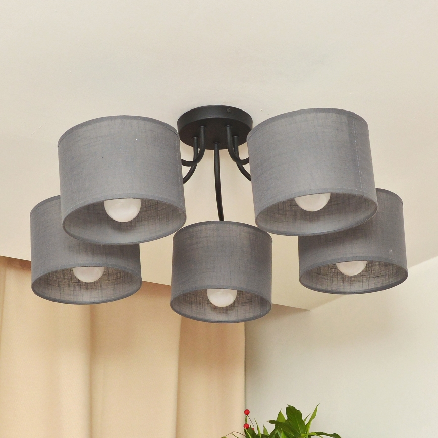 Lustre de tecto aplicado ALBA 5xE27/15W/230V cinzento