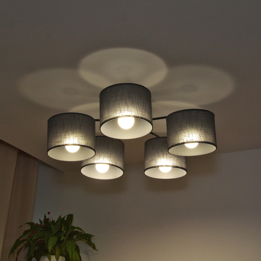 Lustre de tecto aplicado ALBA 5xE27/15W/230V cinzento