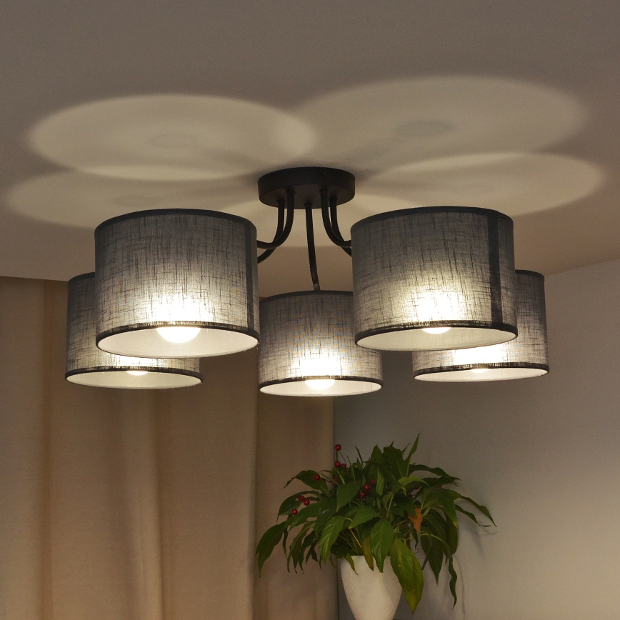 Lustre de tecto aplicado ALBA 5xE27/15W/230V cinzento