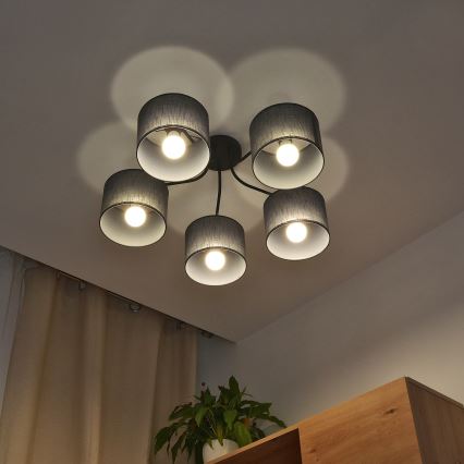 Lustre de tecto aplicado ALBA 5xE27/15W/230V cinzento