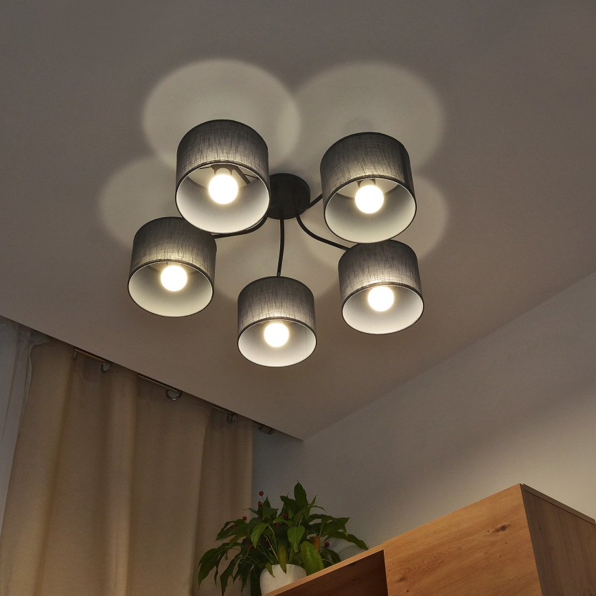 Lustre de tecto aplicado ALBA 5xE27/15W/230V cinzento