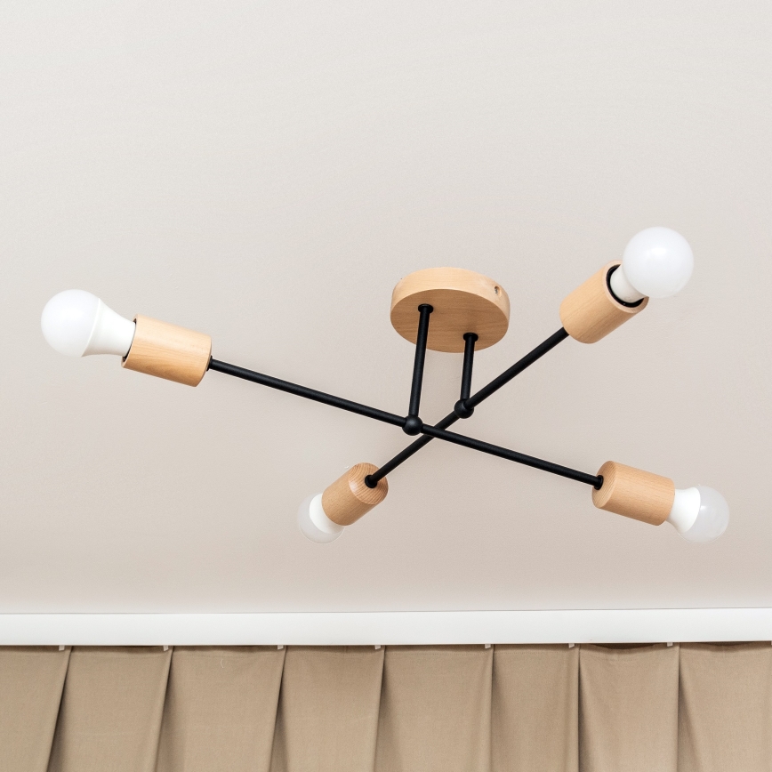 Lustre de tecto CAMBRIDGE, montagem de superfície, 4xE27/15W/230V — acabamento em pinho