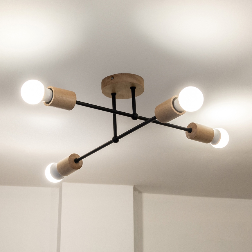 Lustre de tecto CAMBRIDGE, montagem de superfície, 4xE27/15W/230V — acabamento em pinho