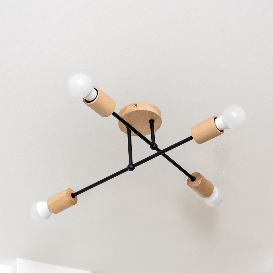 Lustre de tecto CAMBRIDGE, montagem de superfície, 4xE27/15W/230V — acabamento em pinho