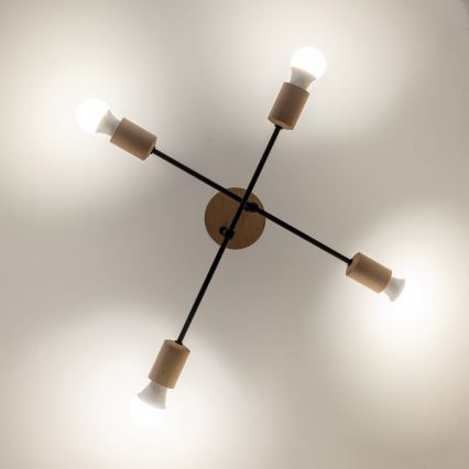 Lustre de tecto CAMBRIDGE, montagem de superfície, 4xE27/15W/230V — acabamento em pinho
