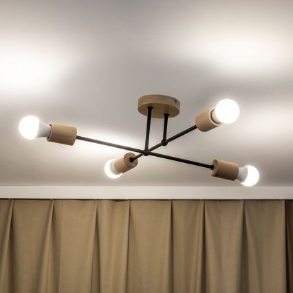 Lustre de tecto CAMBRIDGE, montagem de superfície, 4xE27/15W/230V — acabamento em pinho