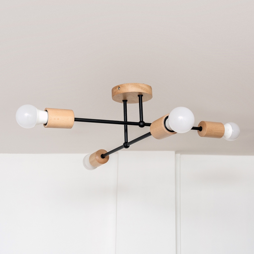 Lustre de tecto CAMBRIDGE, montagem de superfície, 4xE27/15W/230V — acabamento em pinho