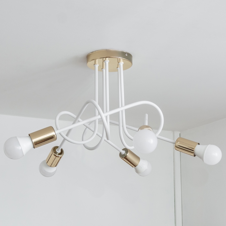Lustre de tecto de montagem direta OXFORD 5xE27/15W/230V dourado/branco