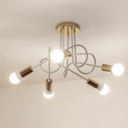Lustre de tecto de montagem direta OXFORD 5xE27/15W/230V dourado/branco