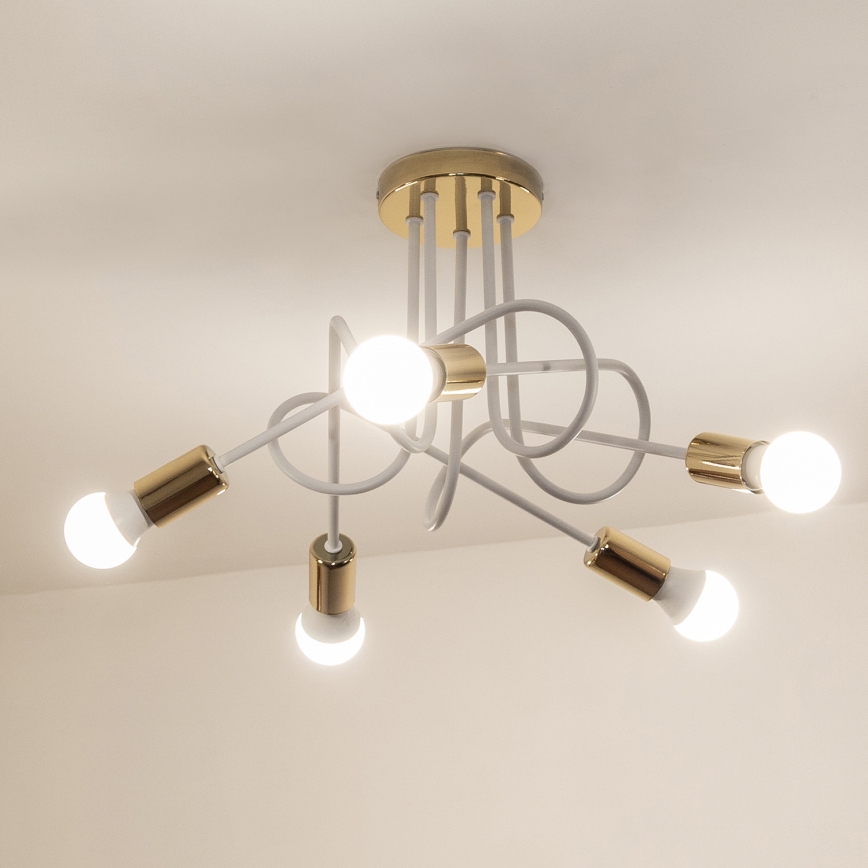 Lustre de tecto de montagem direta OXFORD 5xE27/15W/230V dourado/branco