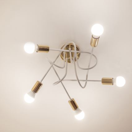 Lustre de tecto de montagem direta OXFORD 5xE27/15W/230V dourado/branco