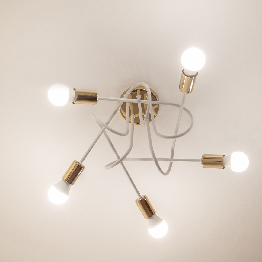 Lustre de tecto de montagem direta OXFORD 5xE27/15W/230V dourado/branco