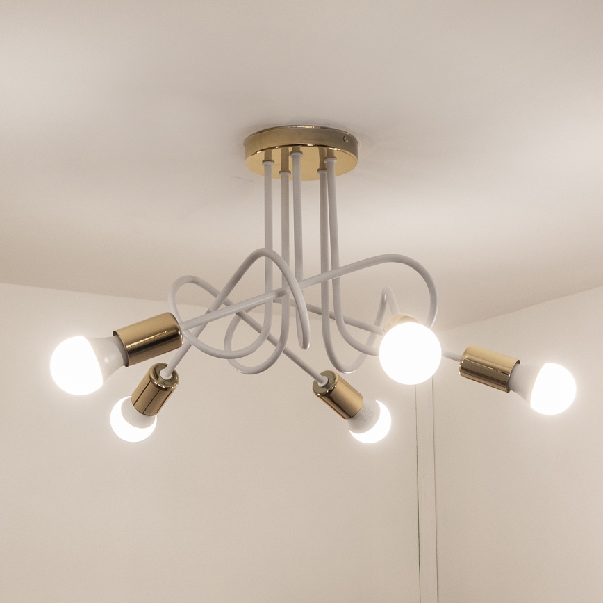 Lustre de tecto de montagem direta OXFORD 5xE27/15W/230V dourado/branco