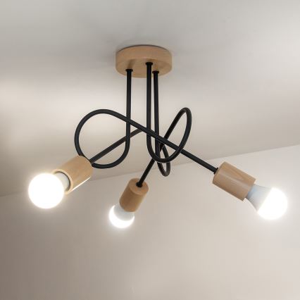 Lustre de tecto de sobrepor OXFORD 3xE27/15W/230V pinho/preto