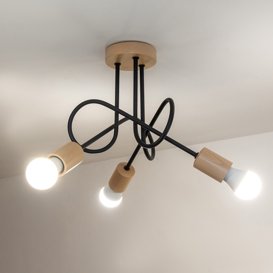 Lustre de tecto de sobrepor OXFORD 3xE27/15W/230V pinho/preto