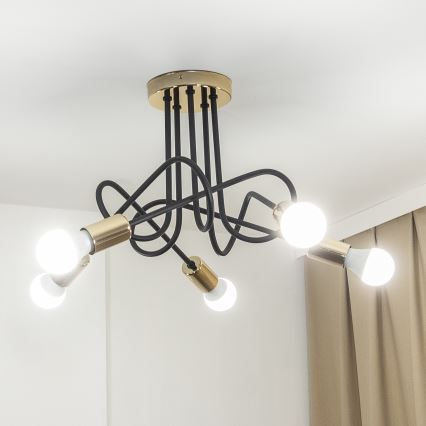 Lustre de teto de sobrepor OXFORD 5xE27/15W/230V dourado/preto