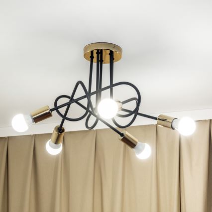 Lustre de teto de sobrepor OXFORD 5xE27/15W/230V dourado/preto