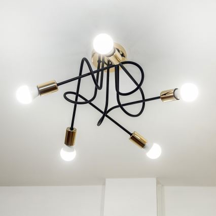 Lustre de teto de sobrepor OXFORD 5xE27/15W/230V dourado/preto