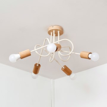 Lustre de teto fixo OXFORD 5xE27/15W/230V pinho/creme