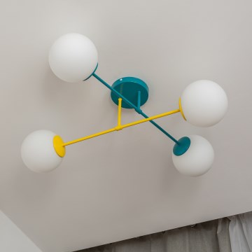 Lustre de teto sobreposto MOON 4xE27/15W/230V turquesa/amarelo