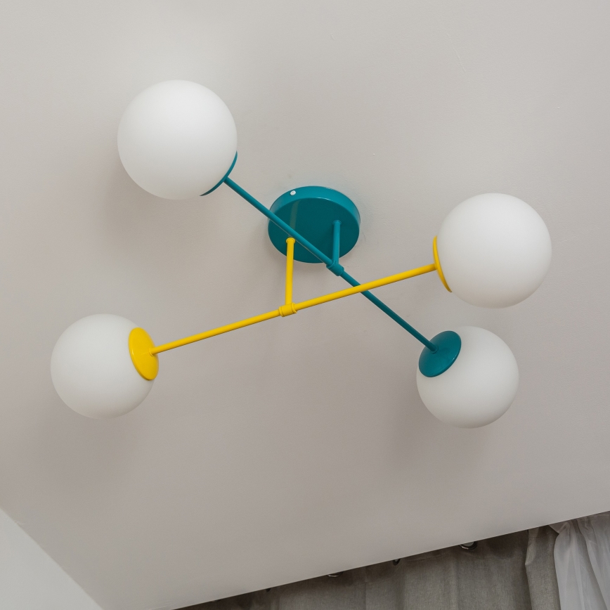 Lustre de teto sobreposto MOON 4xE27/15W/230V turquesa/amarelo