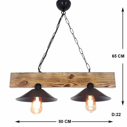 Lustre em cabo HEPSI 2xE27/40W/230V abeto/nogueira