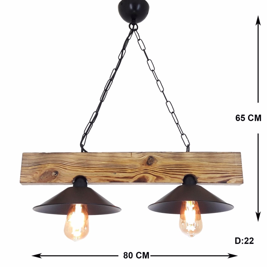 Lustre em cabo HEPSI 2xE27/40W/230V abeto/nogueira