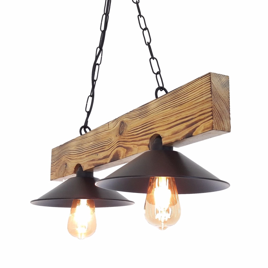 Lustre em cabo HEPSI 2xE27/40W/230V abeto/nogueira