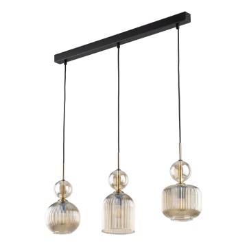 Lustre em cabo SOPHIA 3xE14/10W/230V preto/bege fumê
