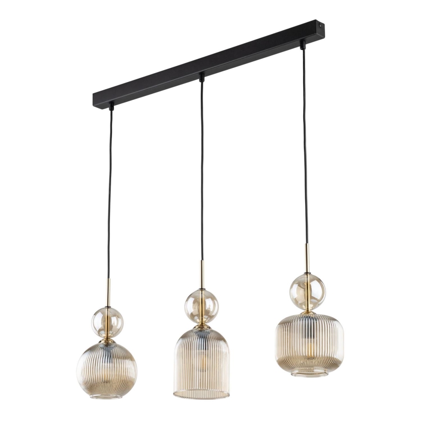 Lustre em cabo SOPHIA 3xE14/10W/230V preto/bege fumê