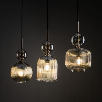 Lustre em cabo SOPHIA 3xE14/10W/230V preto/bege fumê