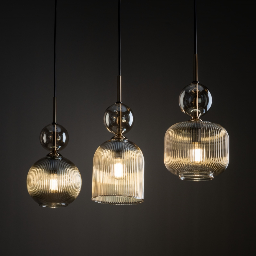 Lustre em cabo SOPHIA 3xE14/10W/230V preto/bege fumê