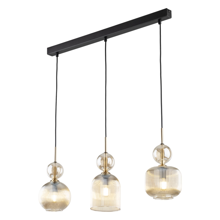 Lustre em cabo SOPHIA 3xE14/10W/230V preto/bege fumê