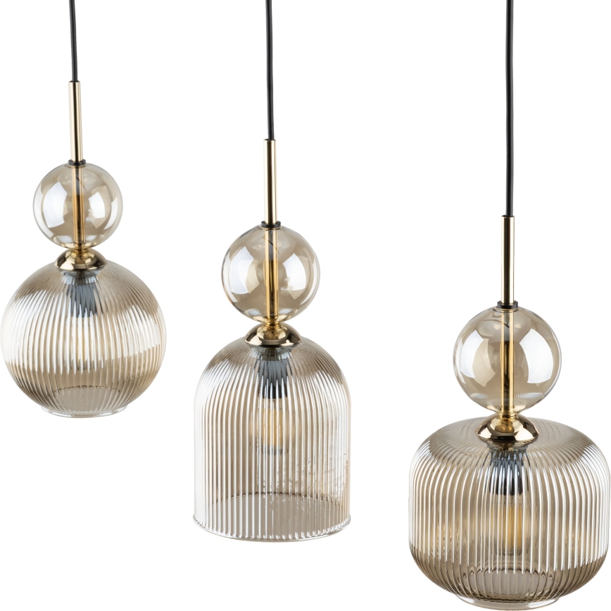 Lustre em cabo SOPHIA 3xE14/10W/230V preto/bege fumê