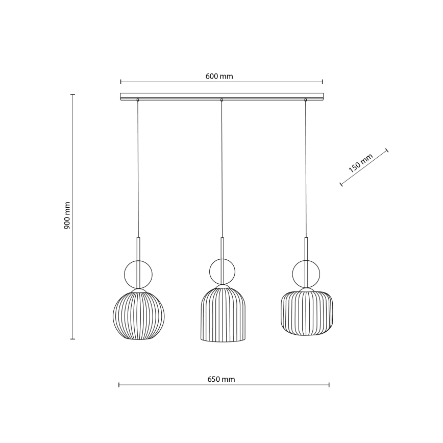 Lustre em cabo SOPHIA 3xE14/10W/230V preto/bege fumê