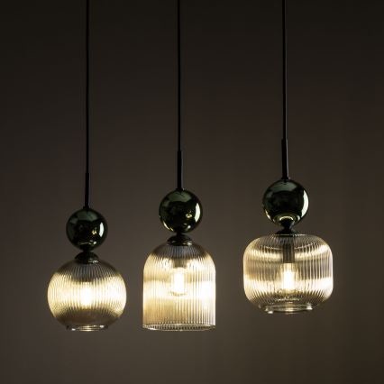 Lustre em cabo SOPHIA 3xE14/10W/230V preto/verde/bege fumê