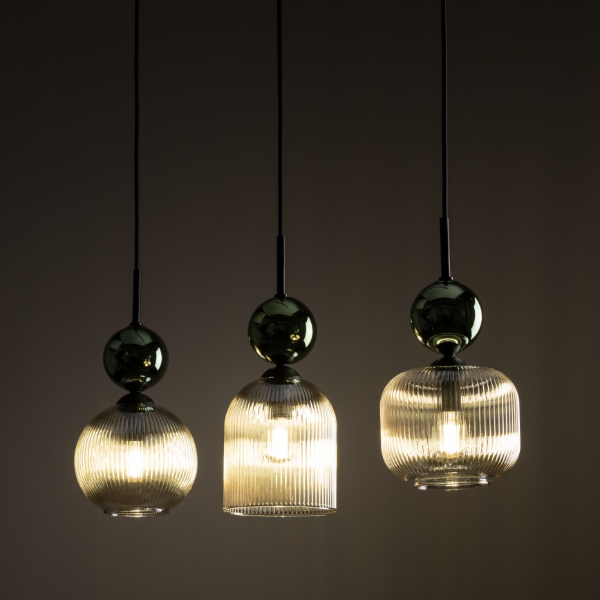 Lustre em cabo SOPHIA 3xE14/10W/230V preto/verde/bege fumê