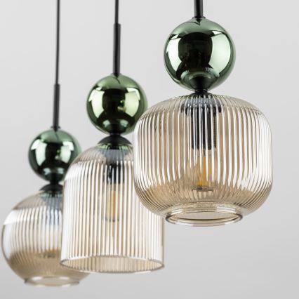 Lustre em cabo SOPHIA 3xE14/10W/230V preto/verde/bege fumê