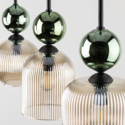 Lustre em cabo SOPHIA 3xE14/10W/230V preto/verde/bege fumê