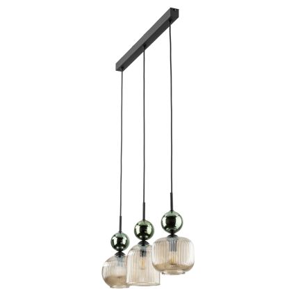 Lustre em cabo SOPHIA 3xE14/10W/230V preto/verde/bege fumê