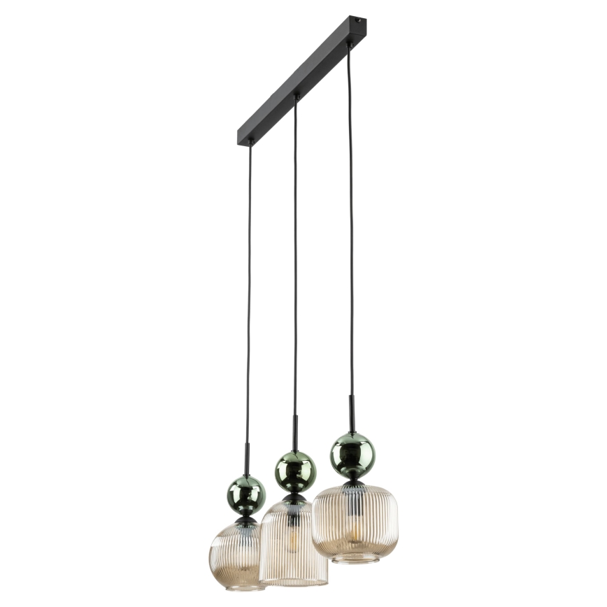 Lustre em cabo SOPHIA 3xE14/10W/230V preto/verde/bege fumê